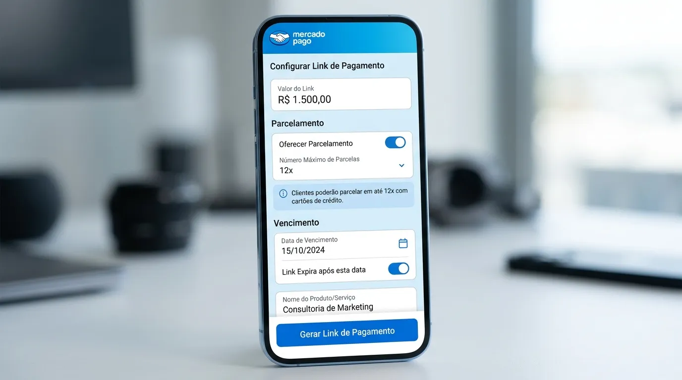 Tela de configuração de parcelamento no link de pagamento Mercado Pago.