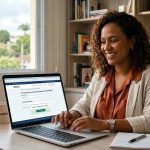 Empreendedora realizando cadastro MEI online no computador