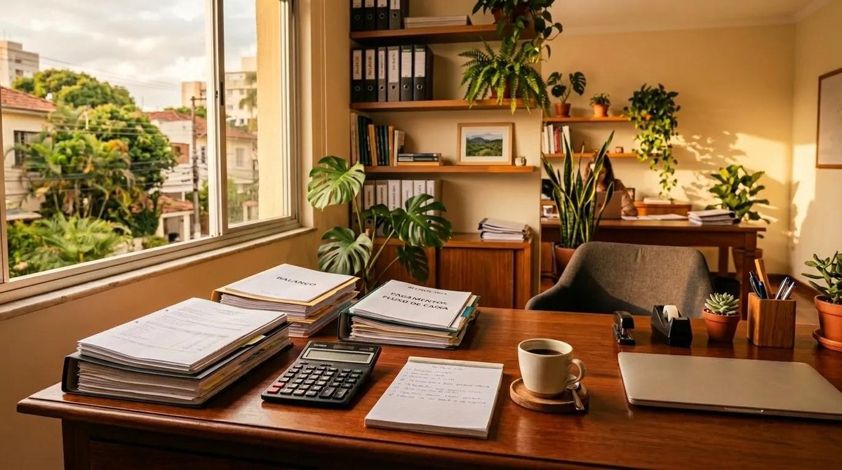 Ambiente de trabalho com documentos para o regime tributário simplificado