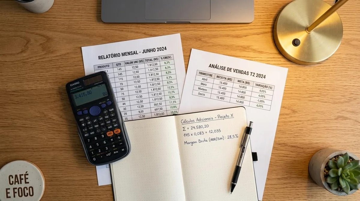 documentos e calculadora na mesa para cálculo da alíquota efetiva