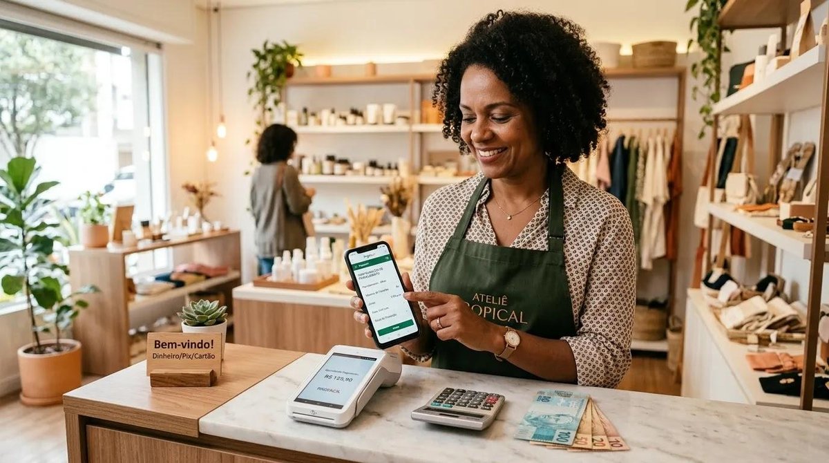 vendedora configura juros do Mercado Pago no app