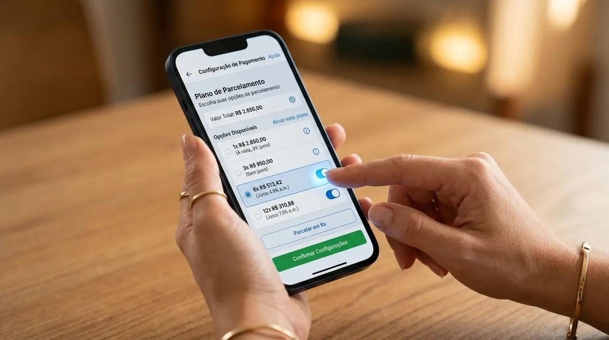 Tela de configuração de taxas no aplicativo do celular