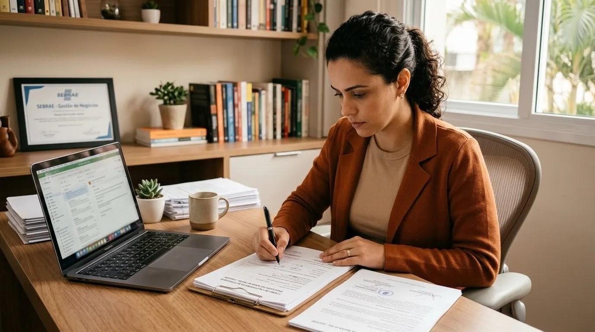 Empreendedora preparando documentos para dar baixa no MEI