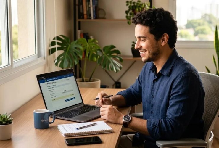 Empreendedor MEI realizando pagamento do DAS no laptop