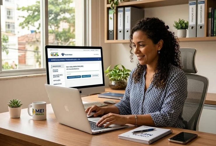 Microempreendedora acessando o portal DET para atualização cadastral