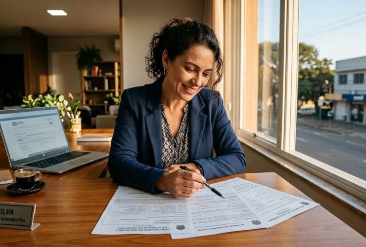 Empresária brasileiro consultando código CNAE para classificação fiscal