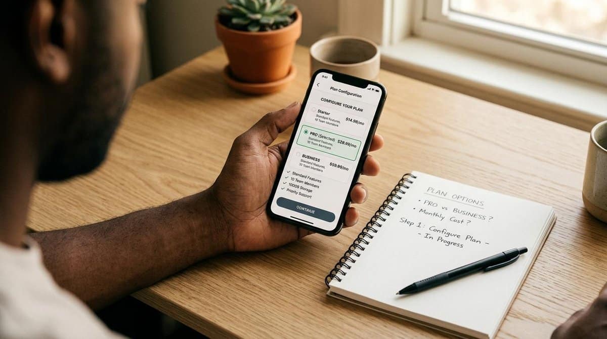 Pessoa configurando uma cobrança recorrente, definindo frequência, valor e condições de pagamento para automatizar recebimentos periódicos de clientes.