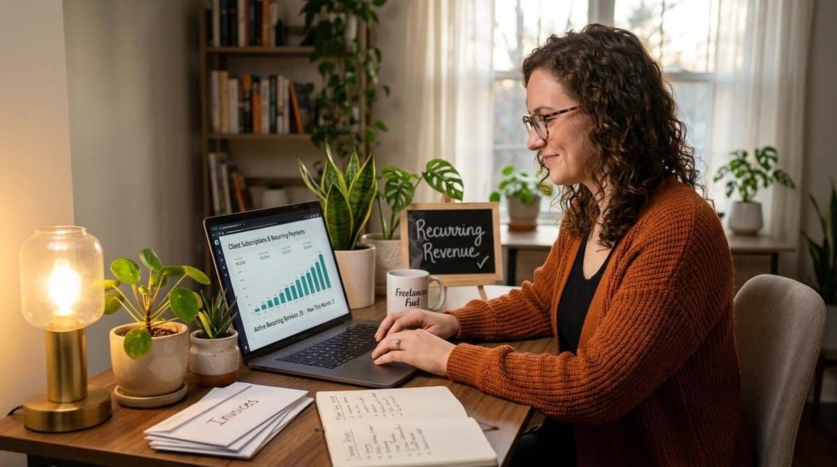 Pessoa gerenciando cobranças recorrentes automáticas, configurando pagamentos periódicos para receber valores de forma previsível, prática e segura.