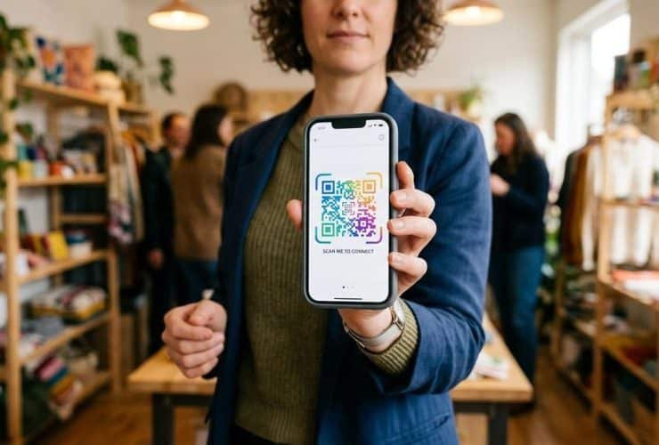 Pessoa gerando um QR Code Pix para receber pagamentos, configurando os dados da cobrança e compartilhando o código com clientes.