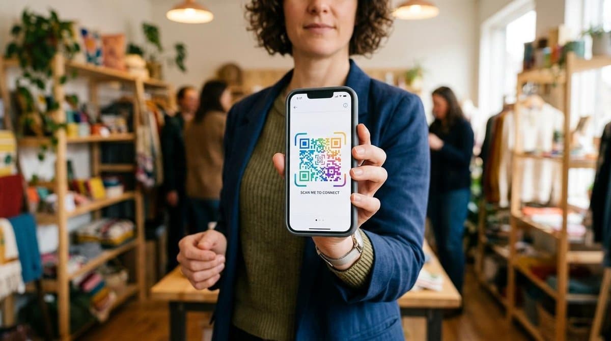 Pessoa gerando um QR Code Pix para receber pagamentos, configurando os dados da cobrança e compartilhando o código com clientes.