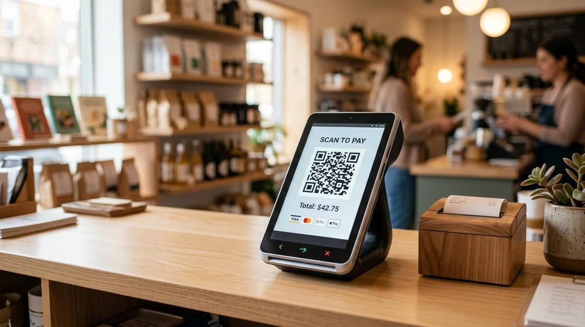 Pessoa utilizando uma maquininha Point para vender produtos ou serviços e receber pagamentos via Pix de forma rápida, prática e segura.