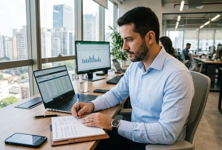 Pessoa analisando extrato bancário em notebook para conciliar pagamentos por TED B2B recebidos
