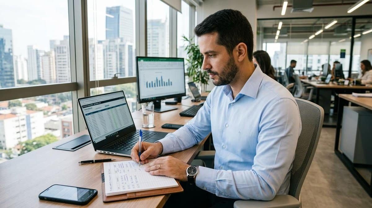 Pessoa analisando extrato bancário em notebook para conciliar pagamentos por TED B2B recebidos